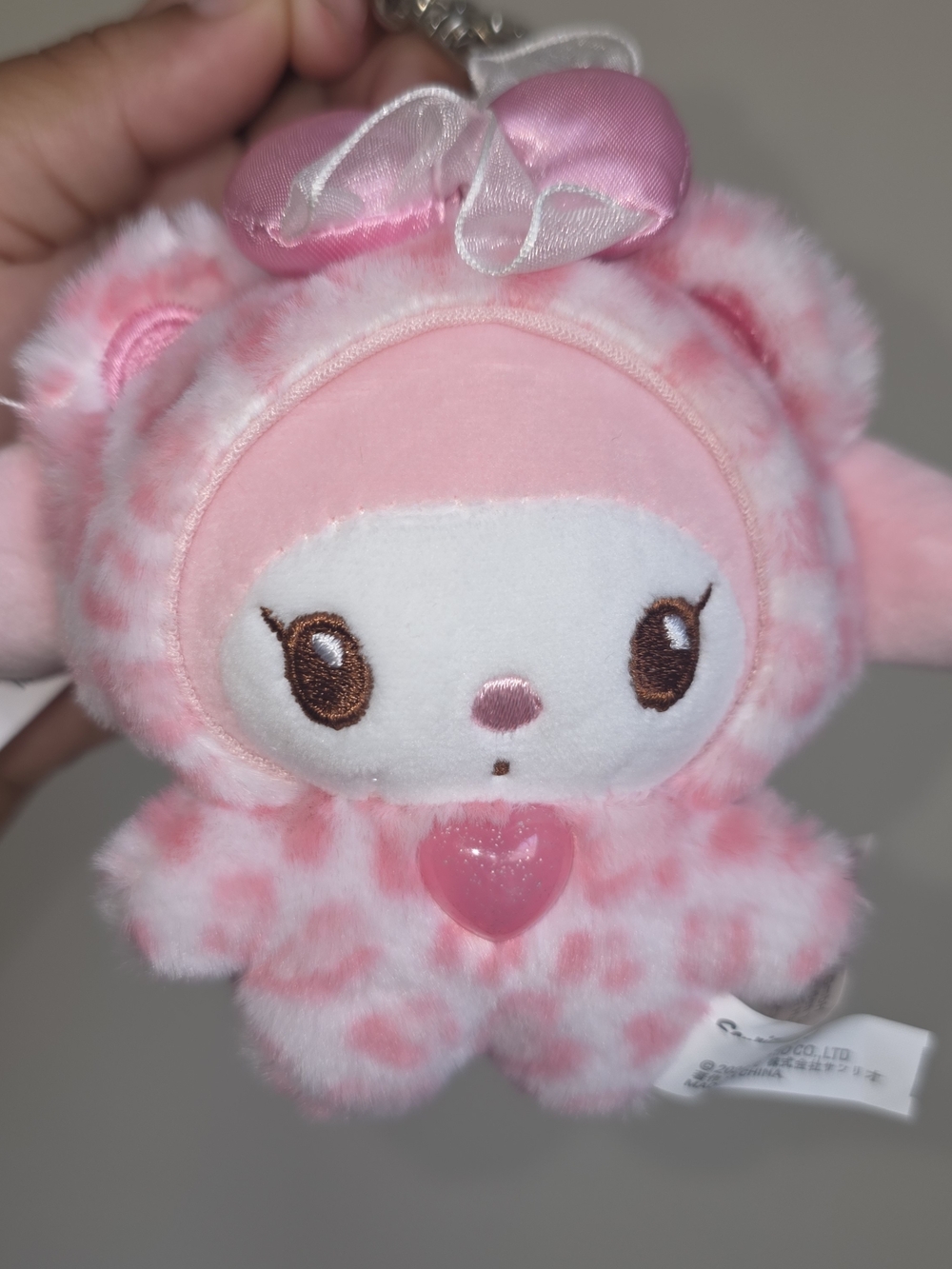 Sanrio My Melody Pink and White Plush Keychain - Heart Accent